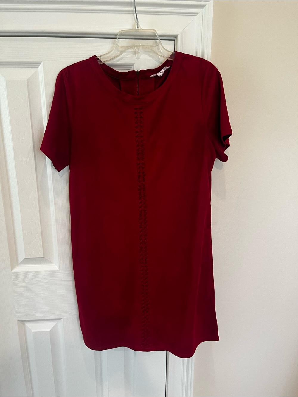 Women's Short Sleeve Suede Dress in Deep Wine